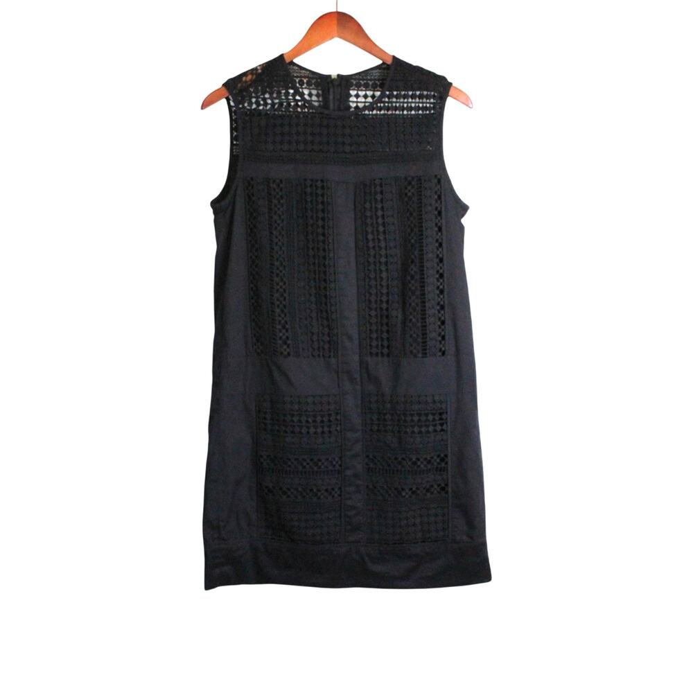 J.Crew Geo Lace Overlay Crochet Panel Shift Dress Sleeveless in Black Women's Sm